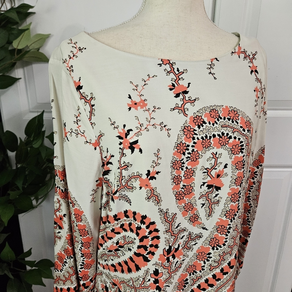 Floral Paisley Print Dress Beige, Peach, Coral - Picture 2 of 10